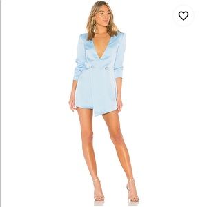 NBD Light Blue Satin Mini Blazer Dress
